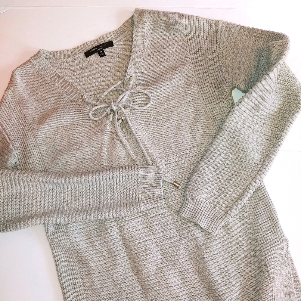 Lace Up Cotton Blend Sweater M